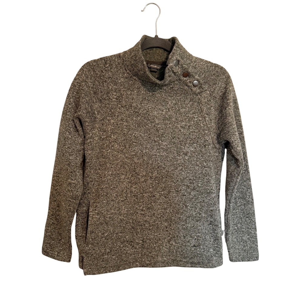 Eddie Bauer Gray Snap Neck Fleece Pullover Small Hiking Outdoor Layer Gorpcore